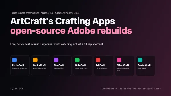 ArtCraft's Crafting Apps: Free, Open-Source Rebuilds of Photoshop, Premiere Pro, and More